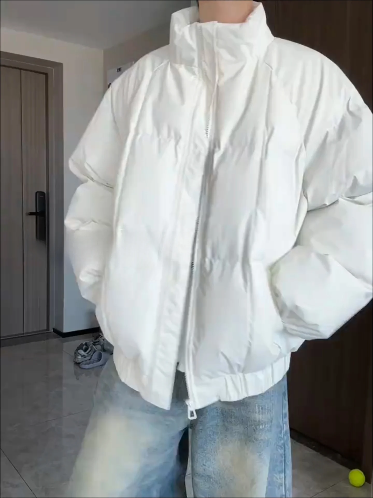 

Теплая мужская зимняя куртка-пуховик в клетку с воротником-стойкой, из искусственной кожи, в американском стиле, премиум-класса, водонепроницаемая, хлопковая.