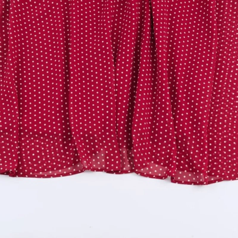 Vestido Maxi Retro Vermelho com Poás para Mulheres, Manga Lanterninha, Cintura Ajustável, Barra com Renda, Comprimento até o Tornozelo, Vintage Elegante para Festas