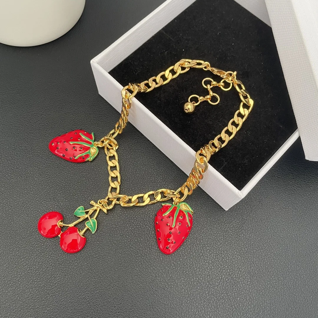 

Light luxury new style personality exaggerated playful cute sweet strawberry cherry necklace