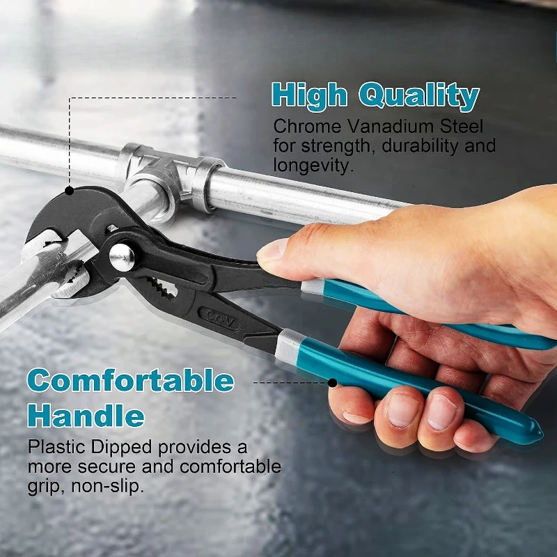 Quick Adjust Water Pump Pliers Chrome Vanadium Steel Dip Plastic Blue White Anti Slip Multi Pipe Tool For Home Plumbing Repair