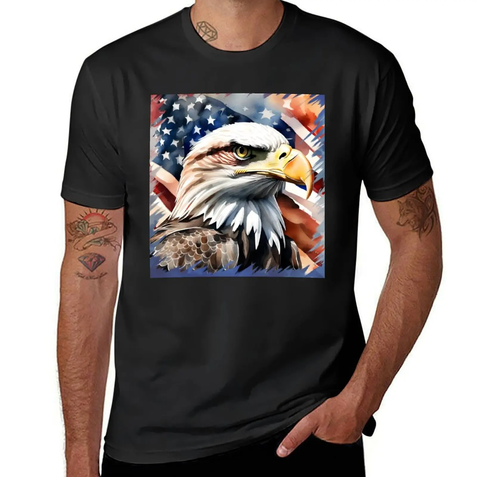 American Bald Eagle Design with an American Flag background T-Shirt tees plus size tops oversized t shirt men