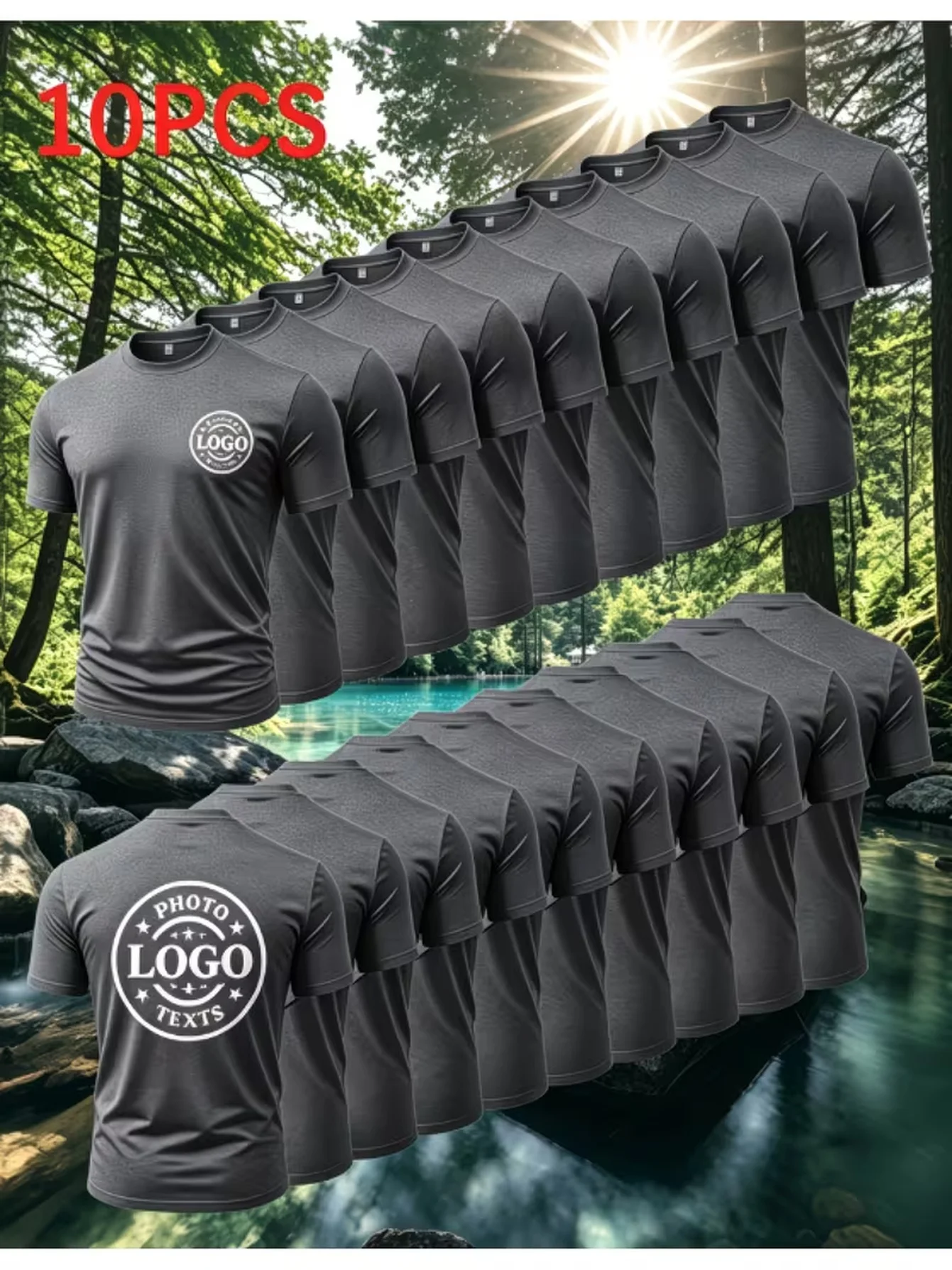 10 short sleeved T-shirts with customizable chest/back patterns, made of micro elastic fabric that is comfortable and breathable
