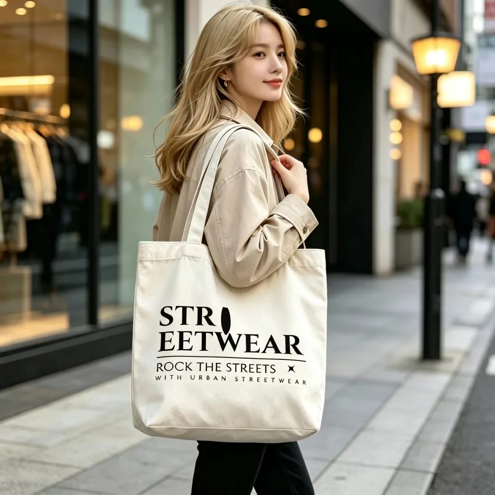 Personalized Streetwear Canvas Tote Bag Custom Name Urban Minimalist Aesthetic Grocery Shopping Bag Reusable for Women Men Gifts