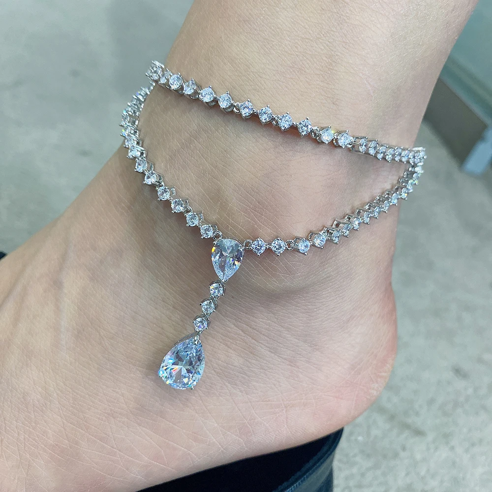 Women's Fashion Micro Pave Cubic Zirconia  Chain Women Barefoot Sandals Anklet, Fashion Foot Chain Jewelry HXJ004