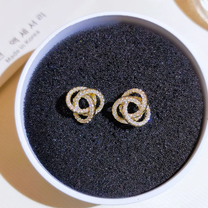 18k Gold Real Gold Woman Stud Earrings Unusual Earings Trend Piercing Small Crystal Vintage Ear Cuffs for Party Women\'s Jewelry