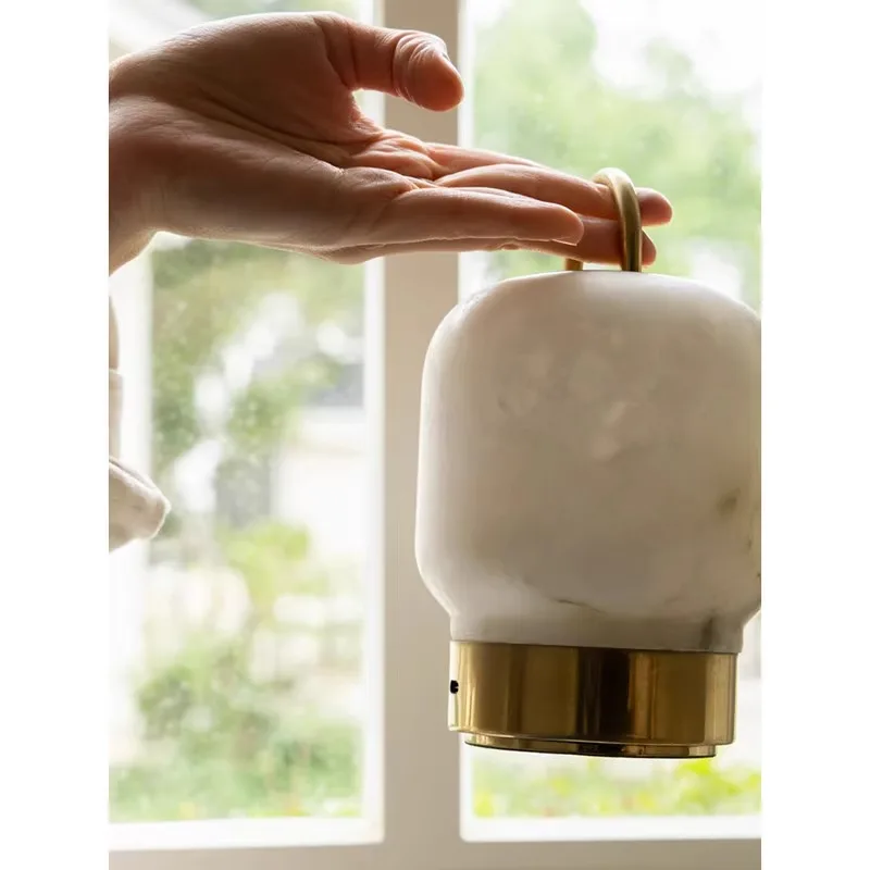 

Minimalist modern model room soft bedside table atmosphere night light natural marble touch three-color wireless desk lamp
