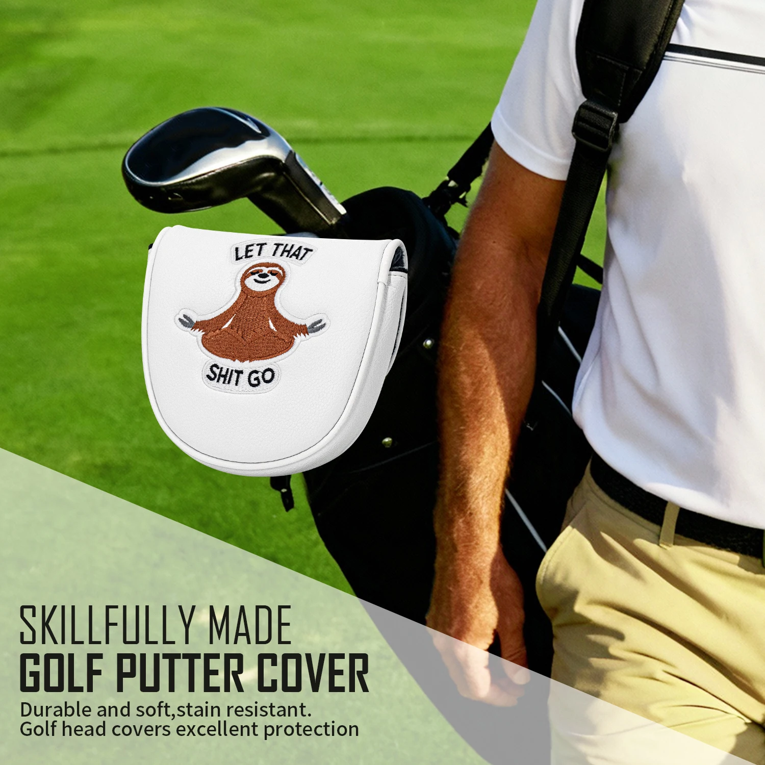 1PC Putter Head Cover - Sloth Style Putter Cover | Premium PU Golf Putter Cover | Magnetic Closure | Fits Most image 3