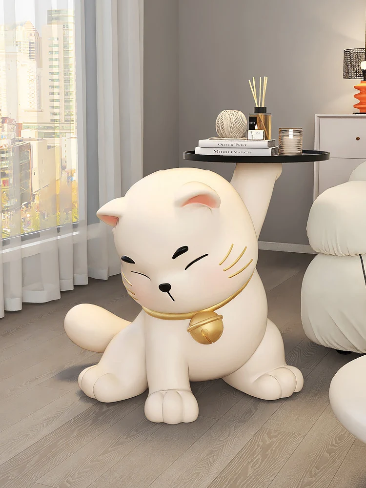 Home Decor Fortune Cat Statues Floor Decor Creative Lucky Cat Sculpture Side Tables Living Room Tray Storage Rack Журнальні столики