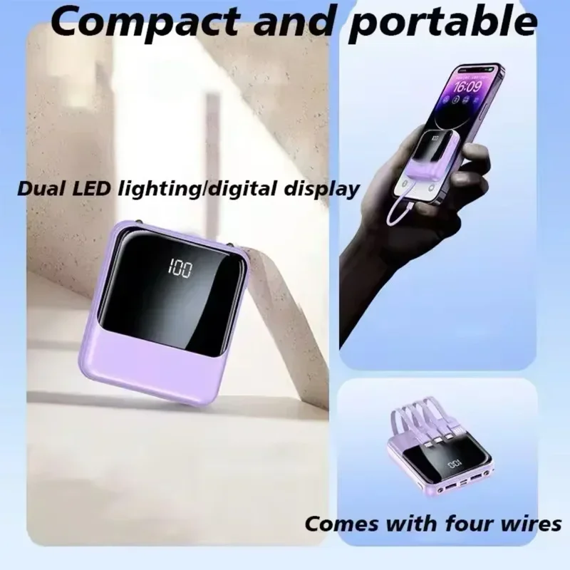 self-contained 4-wire 20000 mAh charging treasure lighting large-capacity fast-charging portable mobile phone universal2024 new