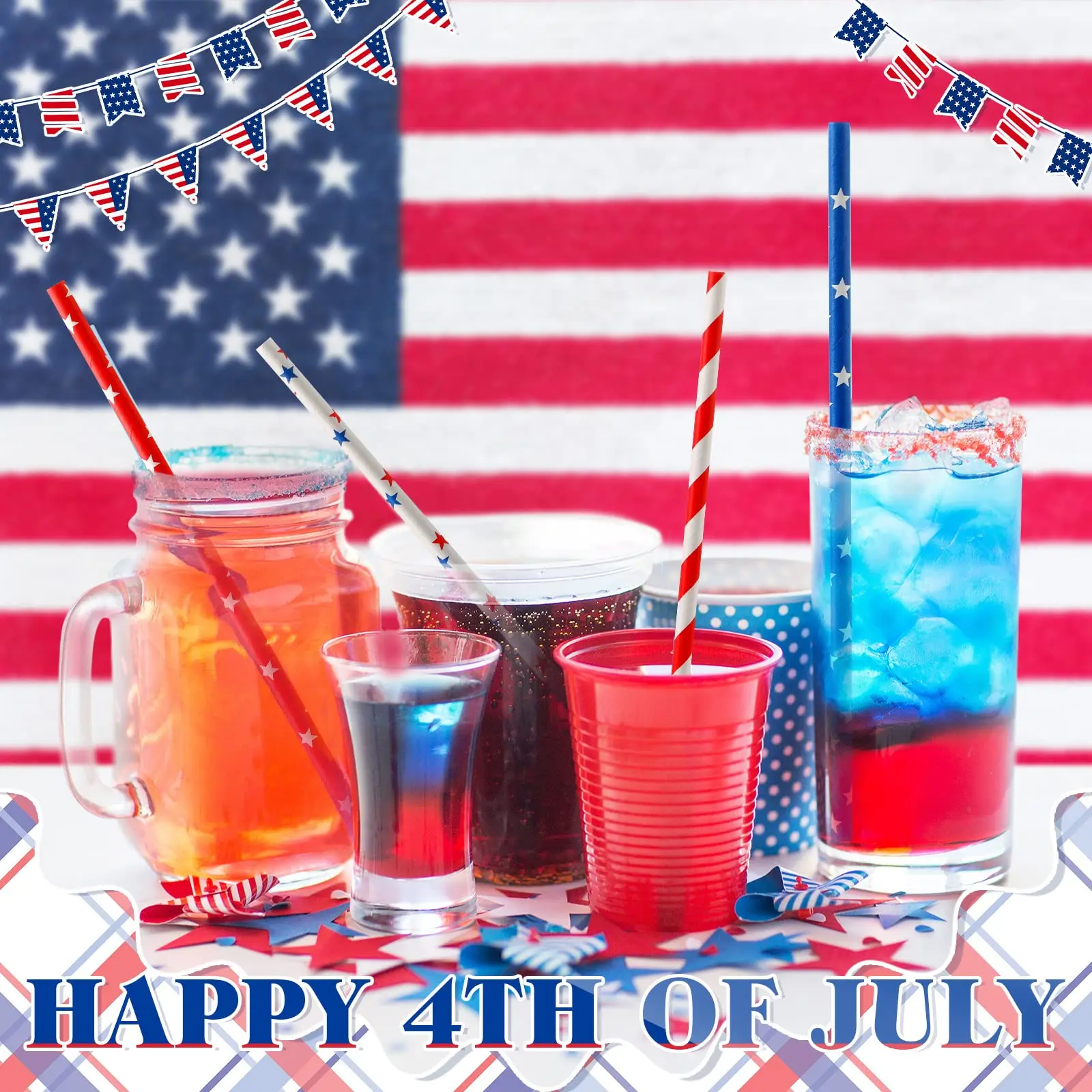 Papierstrohhalme mit amerikanischer Flagge, rot, blau, weiß, Stern-Trinkhalme für Partyzubehör im USA-Thema, Dekoration zum 4. Juli, Unabhängigkeitstag – Detail 4