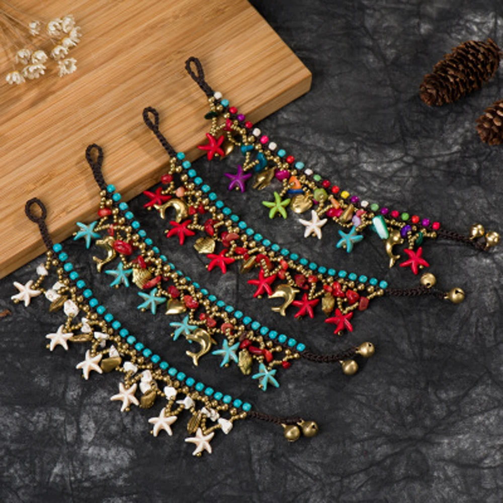 Multi Style Retro Imitation Turquoise Starfish Water Droplet Pendant Tassel Bracelet Bohemian Beach Party Bracelets Jewelry Gift