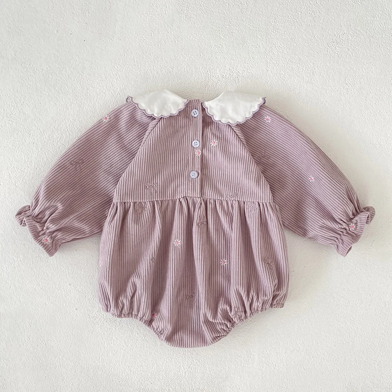 2026 Baby-Mädchen Cord-Strampler 0-24M Süßer Schleifenkragen mit Stickerei Langarm-Body für Kleinkinder Mädchen Frühling Winter Jumpsuit – Detail 3
