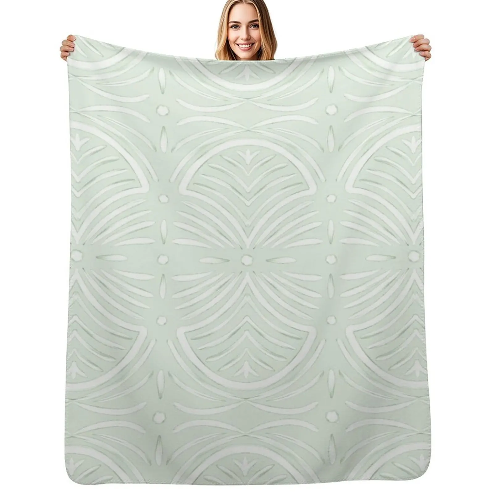 Mint Green Art Deco Elegant Pattern Throw Blanket Fuzzy Plush Throw Blanket for Sofa Chair