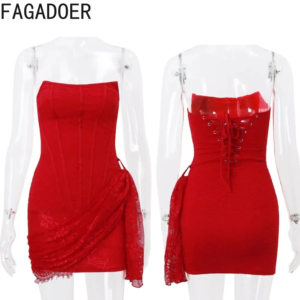 FAGADOER Vintage Elegant Lace Dress Mesh See Through Bandage Dresses Hot Girl for Party Club Birthday Vestidos +Lace Gloves