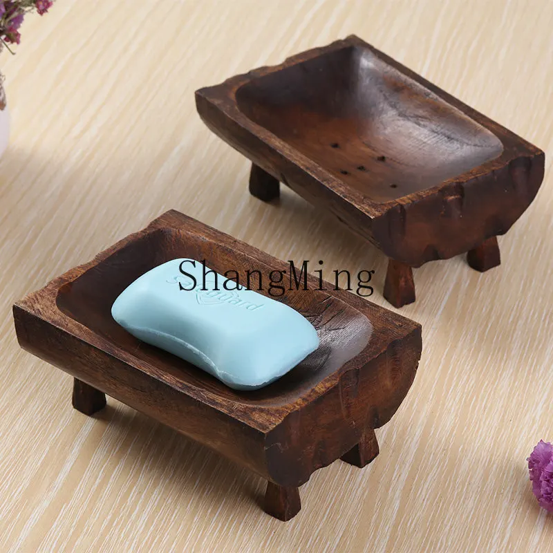FG solid wood soap box household light luxury creative bathroom countertop drain soap box rack