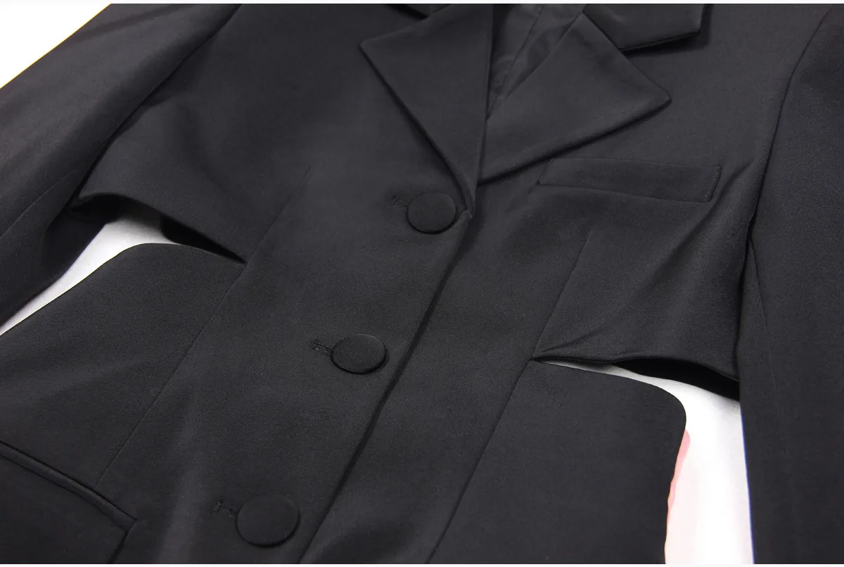 CommPiedmont-Robe à lacets à dos évidé pour femme, simple boutonnage, taille haute, mince, affaires, noir, robe courte trempée, mode française élégante