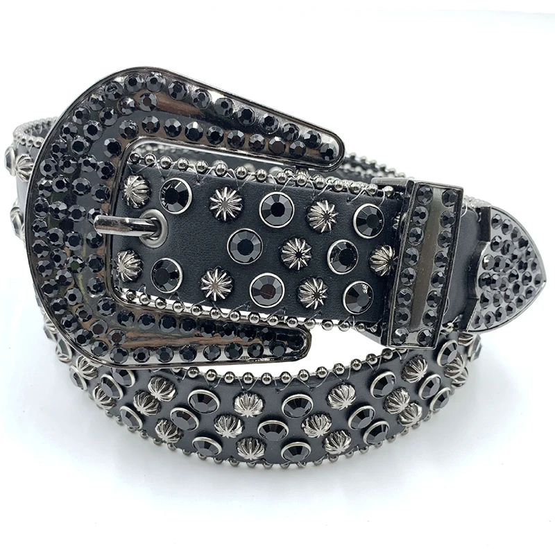 men luxury fashion punk gothic rhinestone belts soft leather diamond studded belt pin buckle rivets waistband women strapon sash