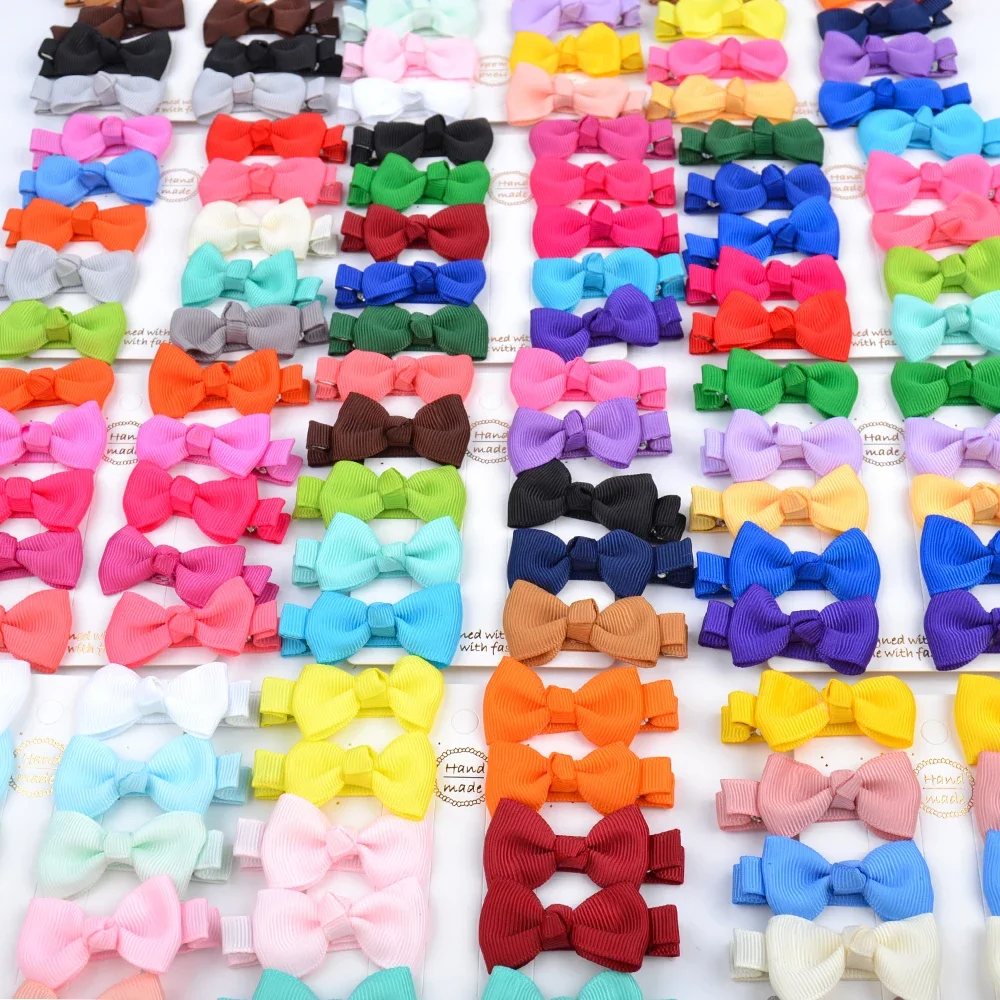 10Pcs/lot Mini Bow Tie Hair Clip Small Sweet Solid Ribbow Bow Safety  Ribbon Covered Clip for Kids Hairpins Accessories Gifts