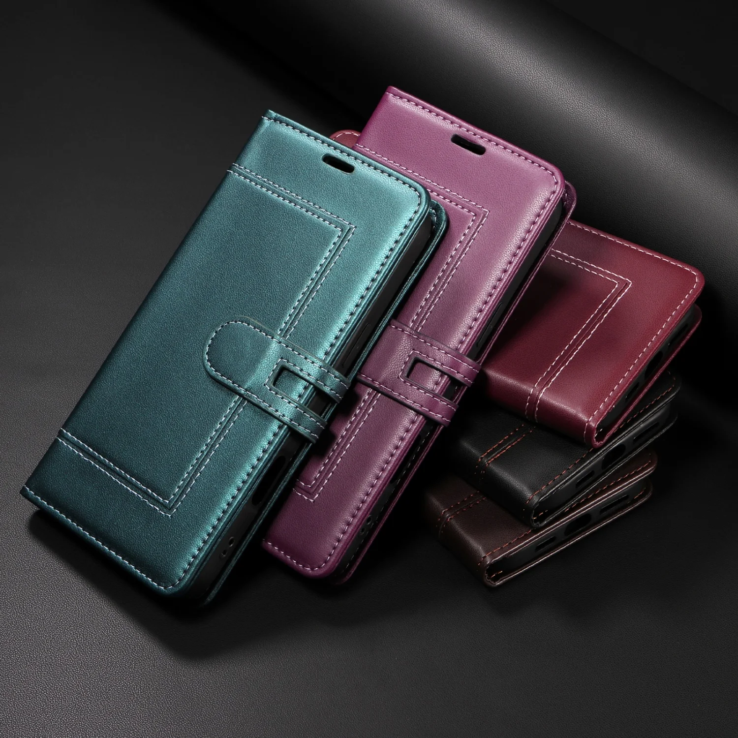 Luxury PU Leather Wallet Case For Samsung Galaxy S26 S25 Edge S24 Ultra S23 Plus S22 S21 S20 FE S10 Plus Flip Phone Stsnd Cover