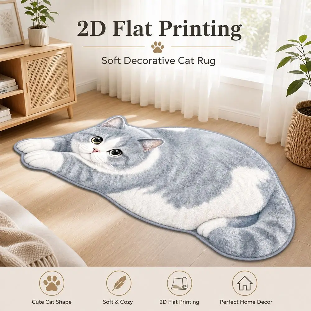 Fashion Special-shaped Cat Area Rug Decorative Rug Soft Surface Cat Shaped Rug Cat Pattern Animal Door Mat Living Room Decor