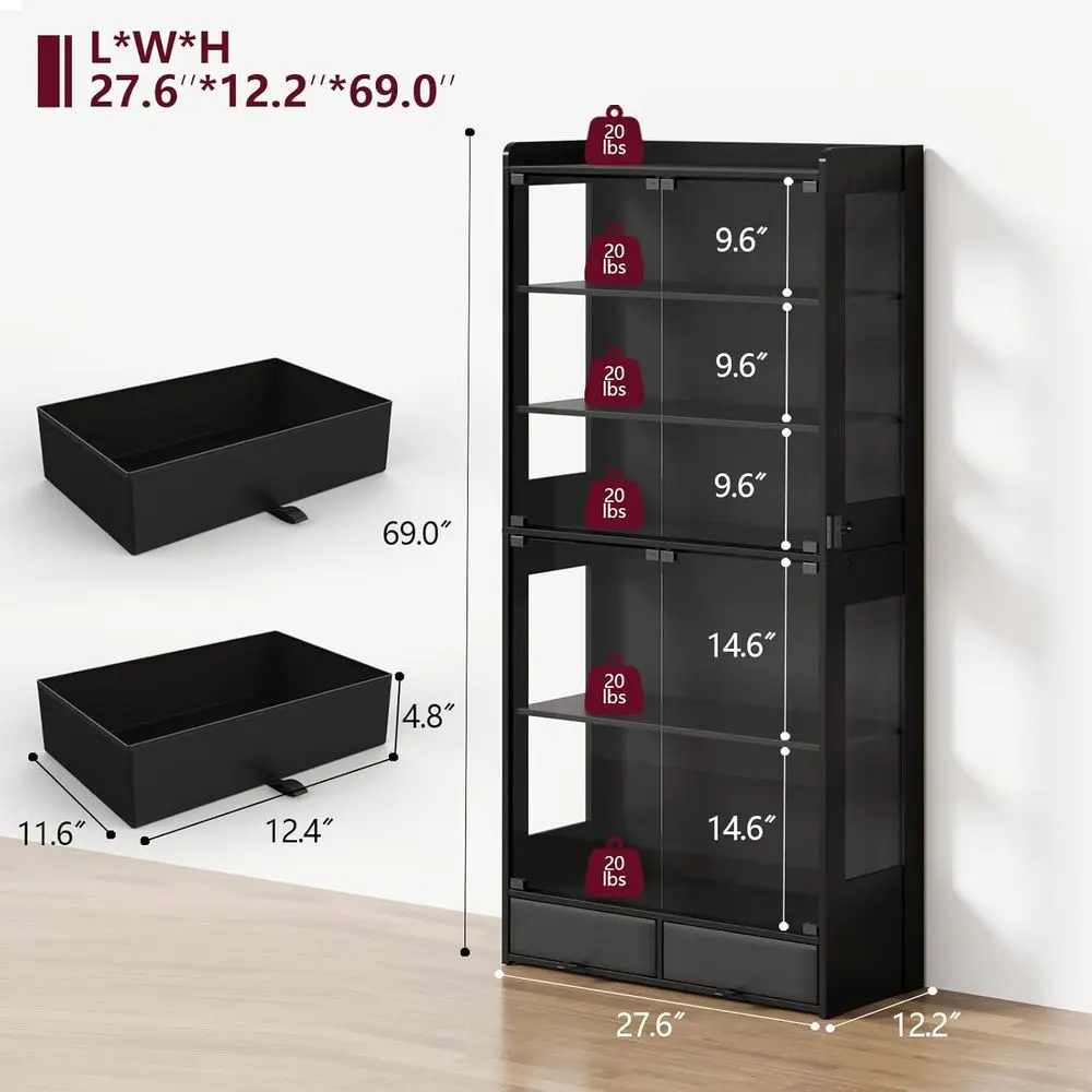 69 Tall Black LED Lighted 5-Tier Display Cabinet for Collectibles and Figurines view 2