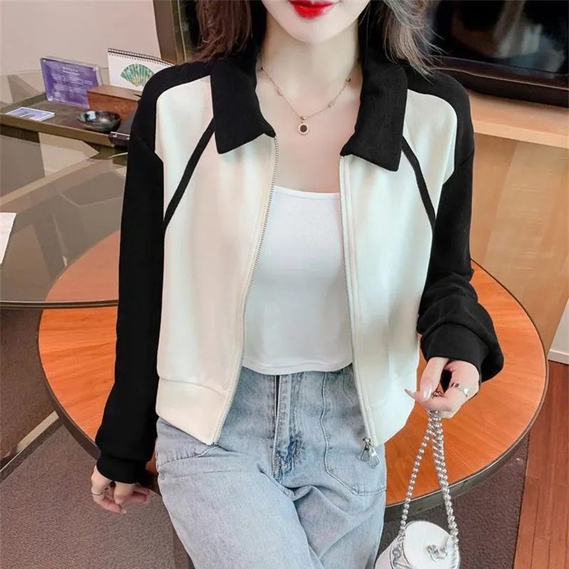

Casual Hoodie Cardigan Coat Autumn Women's Clothing 2025 New Fashion Color Blocking Long Sleeved Top Sportswear Shirt Jacket
