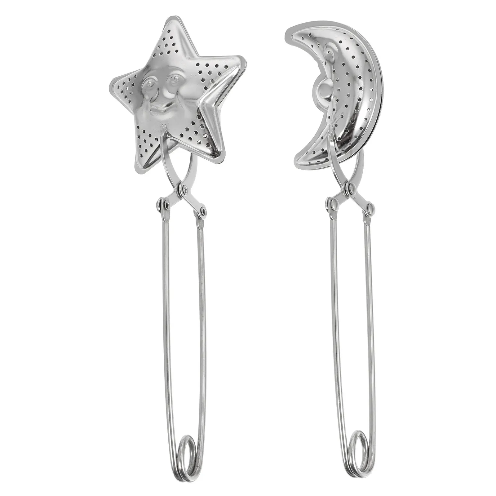 2Pcs Stainless Steel Tea Strainer Long Moon Loose Leaf Infuser Silver Filter for Tea Room Restaurant