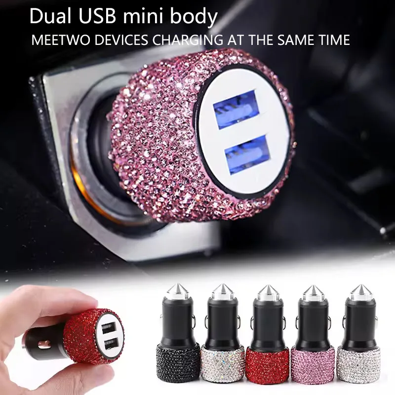 Coche Bling USB estilo diamante accesorios de coche Interior de coche puerto de cargador USB Dual adaptador rápido accesorios de coche Interior para mujer