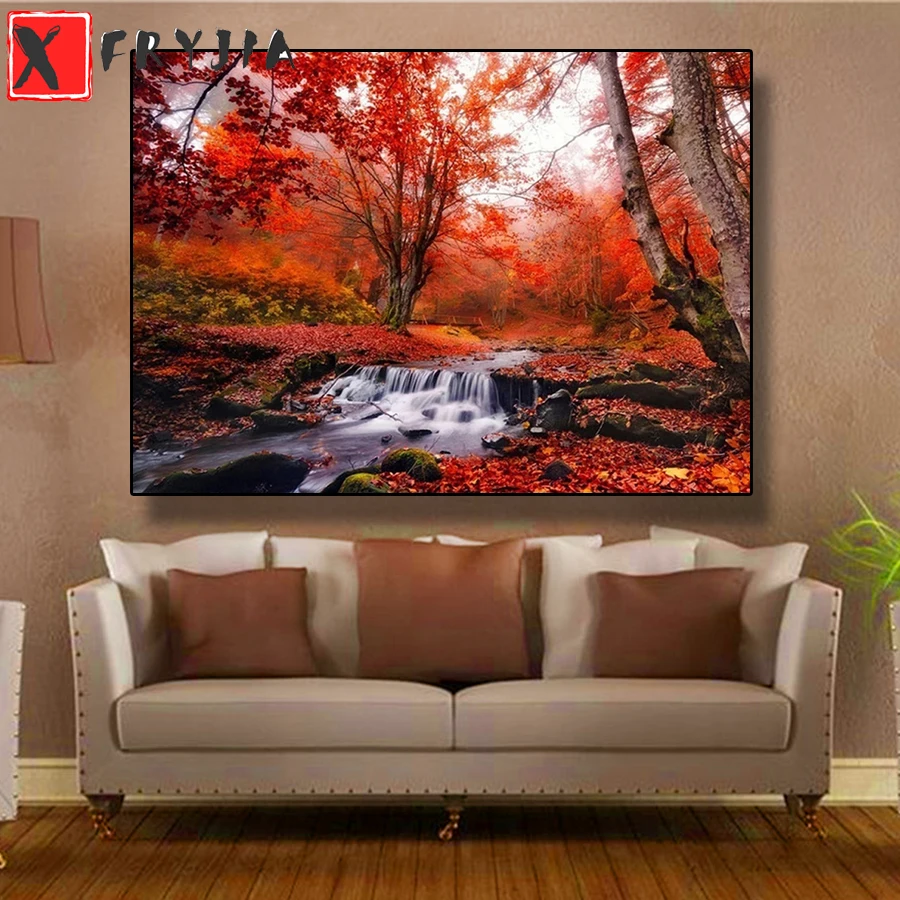 Diamond Painting Natural scenery, autumn tree maple leaves 5d Diamond Embroidery Full Diamond Mosaic Cross Stitch Decoration