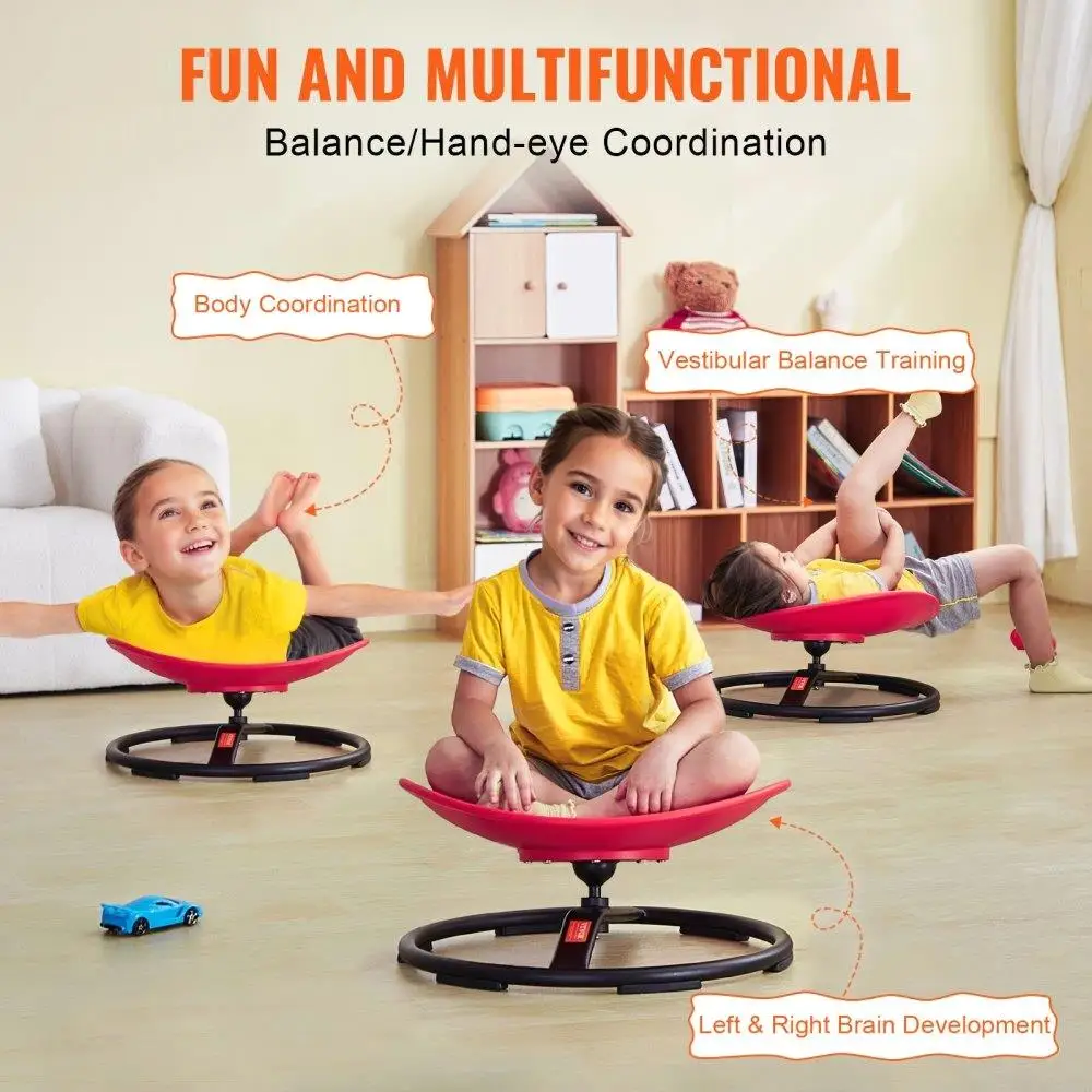 子供用感覚回転スイベルチェア、バランスと協調性を高める、赤、耐荷重220ポンド、幼児用回転おもちゃ、滑り止めベース
