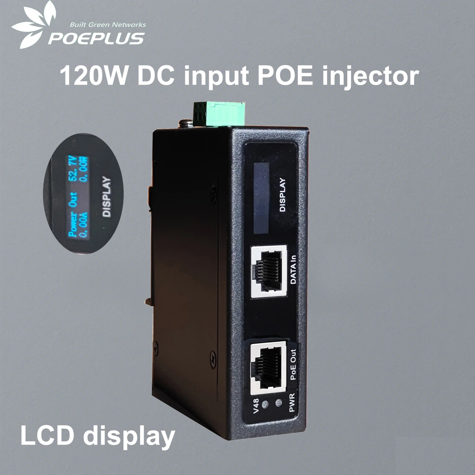 10Gbe Industrial 240w/165w/90w POE injector |OLED display |wall-mounting/DIN installation|802.3 bt POE module