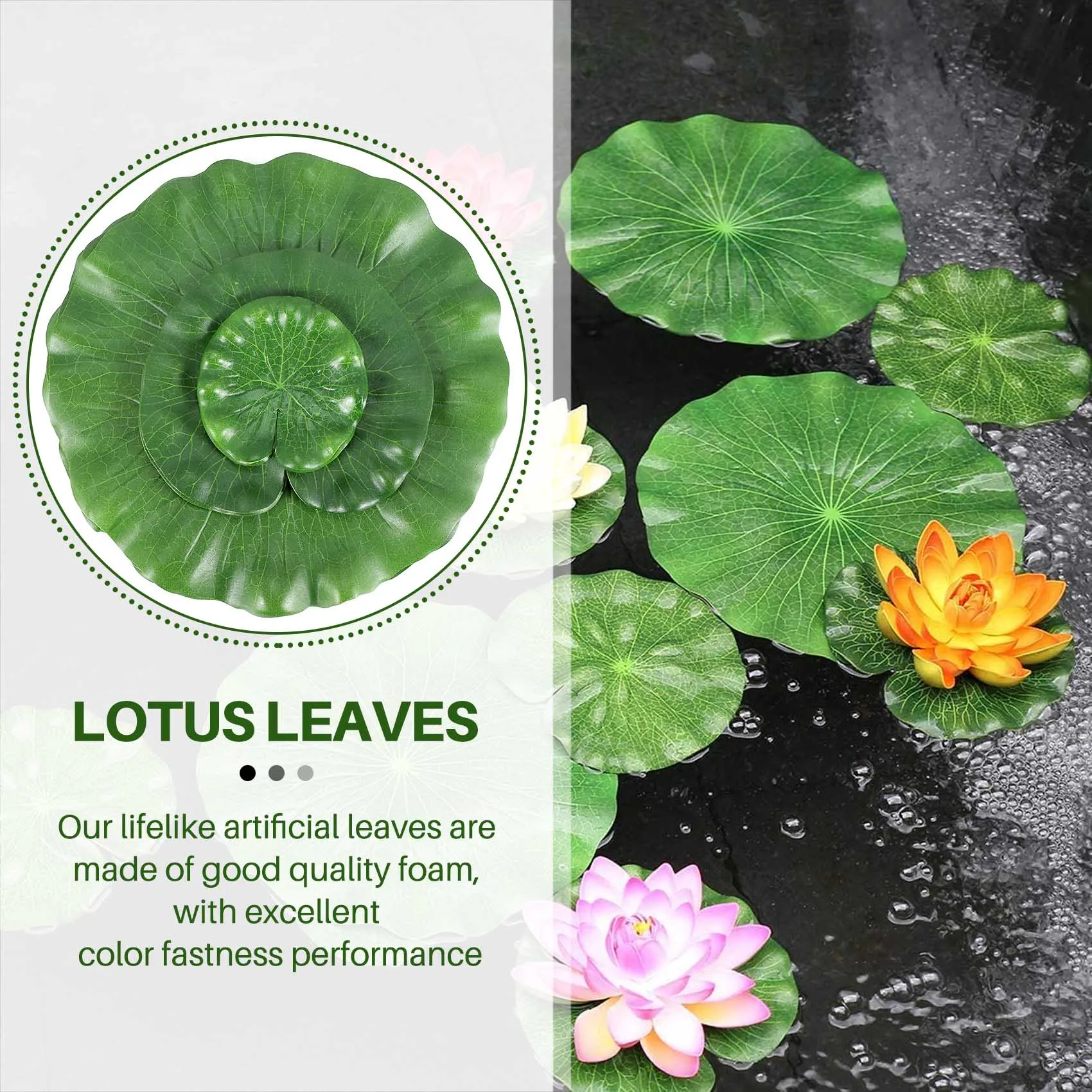 Pack Of 9 Artificial Floating Foam Lotus Leaves Water Lily Pads Ornaments Green | Perfect for Patio Koi Fish Pond Pool Aquarium