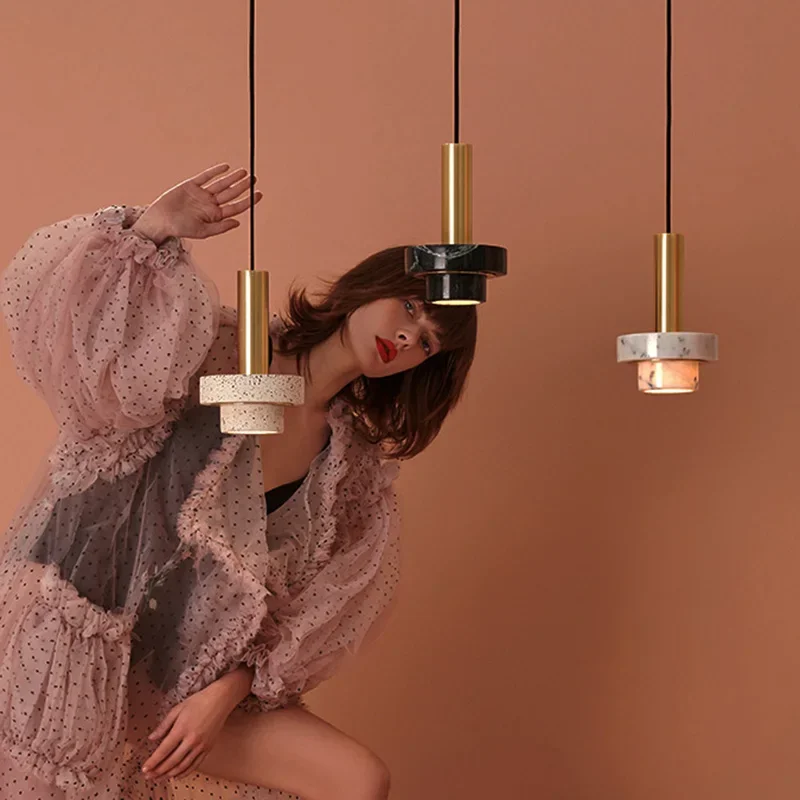 Modern Led Marble Pendant Lighthing Living Room Decoration Designer Terrazzo Restaurant Industrial Chandelier For Home