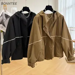 Solid Basic Jackets All-match Streetwear Zippers Pocket Korean Style Stylish Minimalist Students Female Hooded Outwear Popular