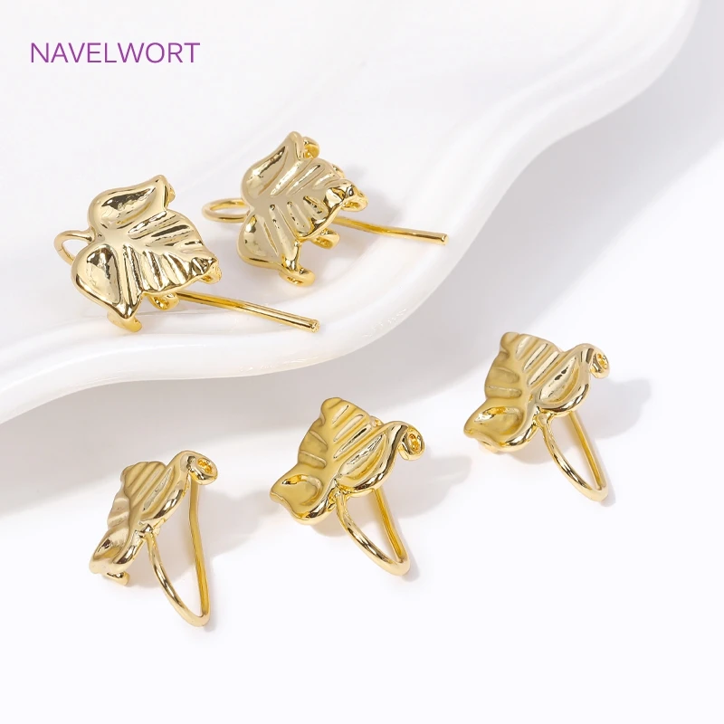 Trendy Earring Hooks 18K Gold Plated Metal Leaf Shape Ear Wire with Multi Closed Ring DIY Women Earring Jewelry Making Fittings