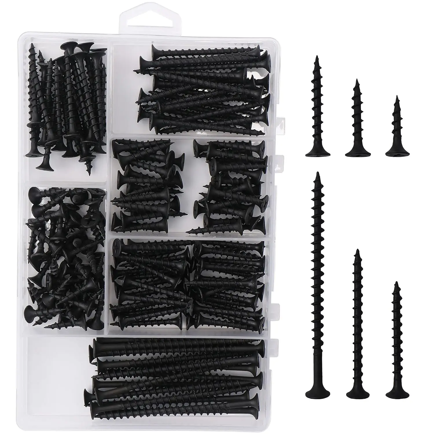 166 pcs Black Wood Screw Assortment Kit, Phillips Screwdriver Truss Head Flat Head Tapping Screws, Wood Carbon Steel Screws