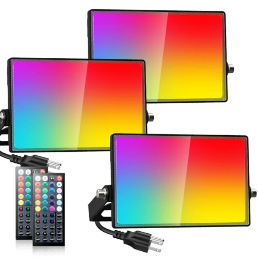 

30W RGB LED Outdoor Flood Light with Remote Control Color Changing 2700K Warm White Uplight for Events IP66 Waterproof 3-Pack f