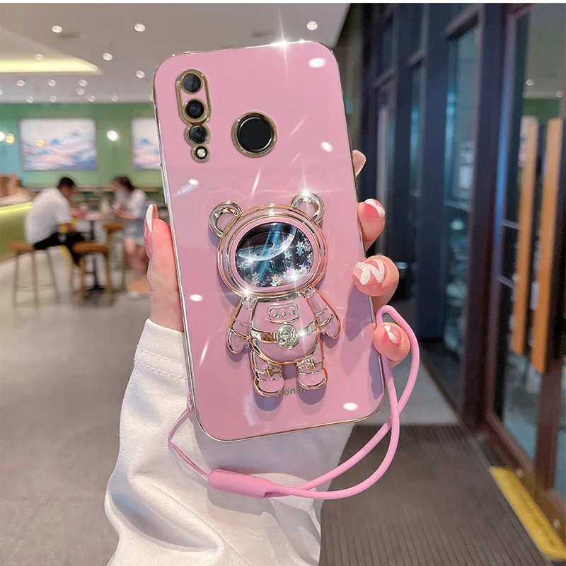 Luxury Quicksand Astronaut Case For Huawei Y9 Prime 2019 P40 Lite 3 50 Pro Folding Bracket Cover For Huawei Y7A Y9S P20 Y7 2019