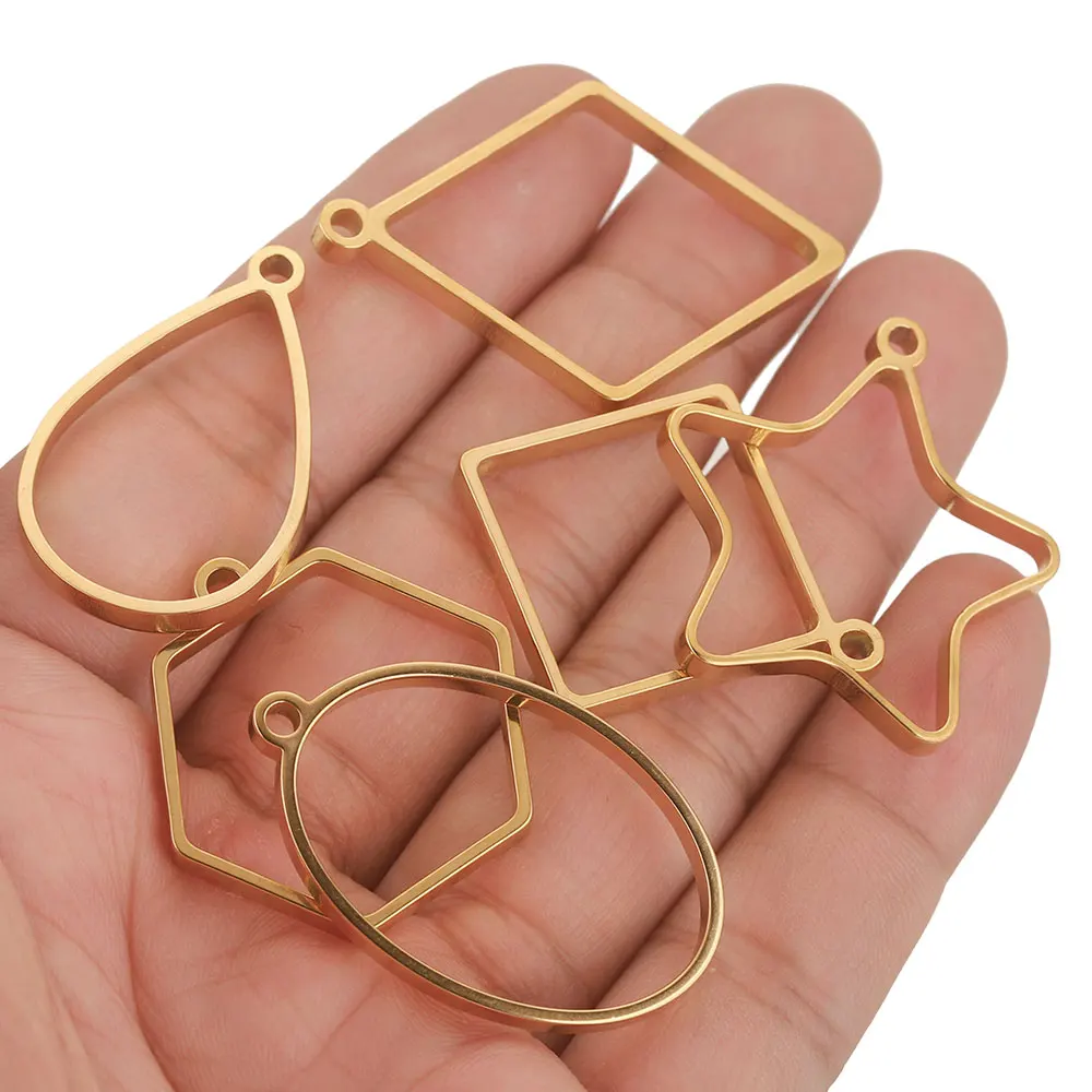 

10pcs Stainless Steel Round Heart Blank Frame Base Necklace Gold Plated DIY Earrings Jewelry Making Materials Supplies Wholesale