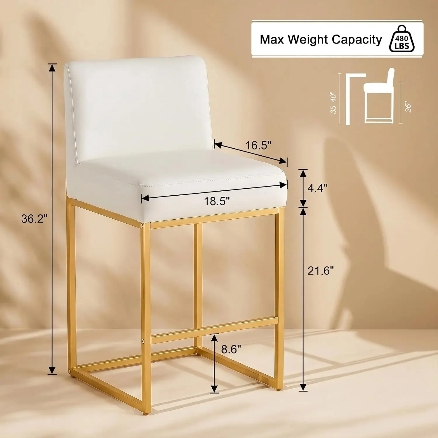 Bar Stools Set of 2,Counter Height Bar Stools with Backs,26
