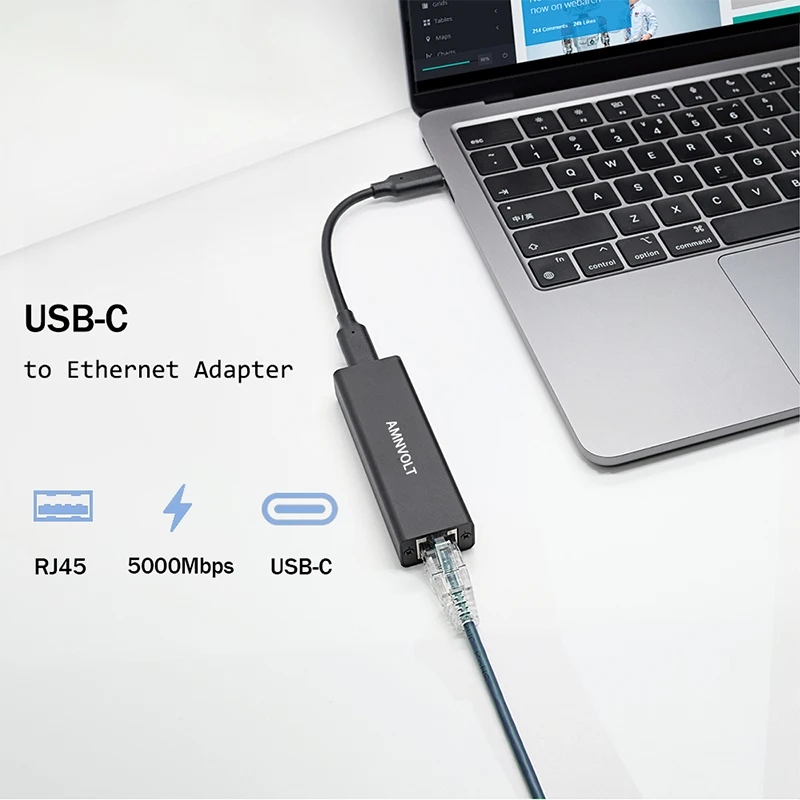 AMNVOLT 5Gbps USB C to Ethernet Adapter, RTL8157 Chip, for , PC, Raspberry Pi, NAS, 5000Mbps USB-C to RJ45