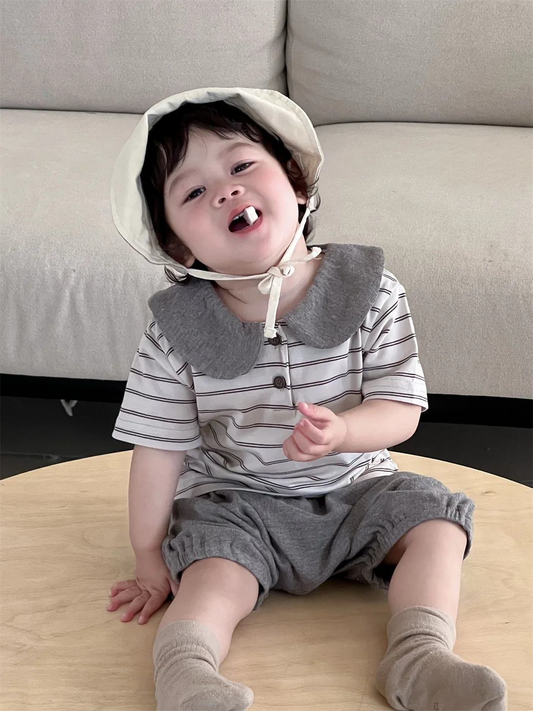 

2025 Summer New Baby Short Sleeve Clothes Set Cotton Boys Lapel Striped T Shirts + Shorts 2pcs Suit Infant Toddler Casual Set