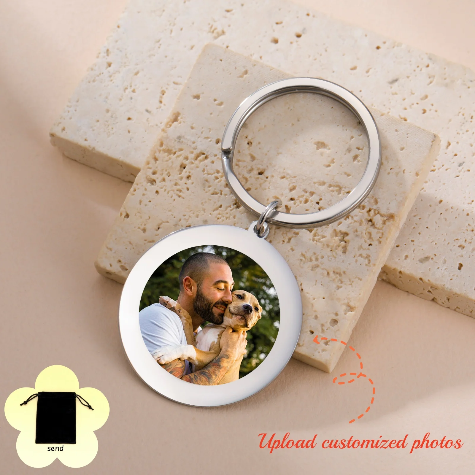 Customized Single-Sided Photo Keychain Stainless Steel Personalized Circular Keyring Car Keychain Home DIY Valentine's Day Gift