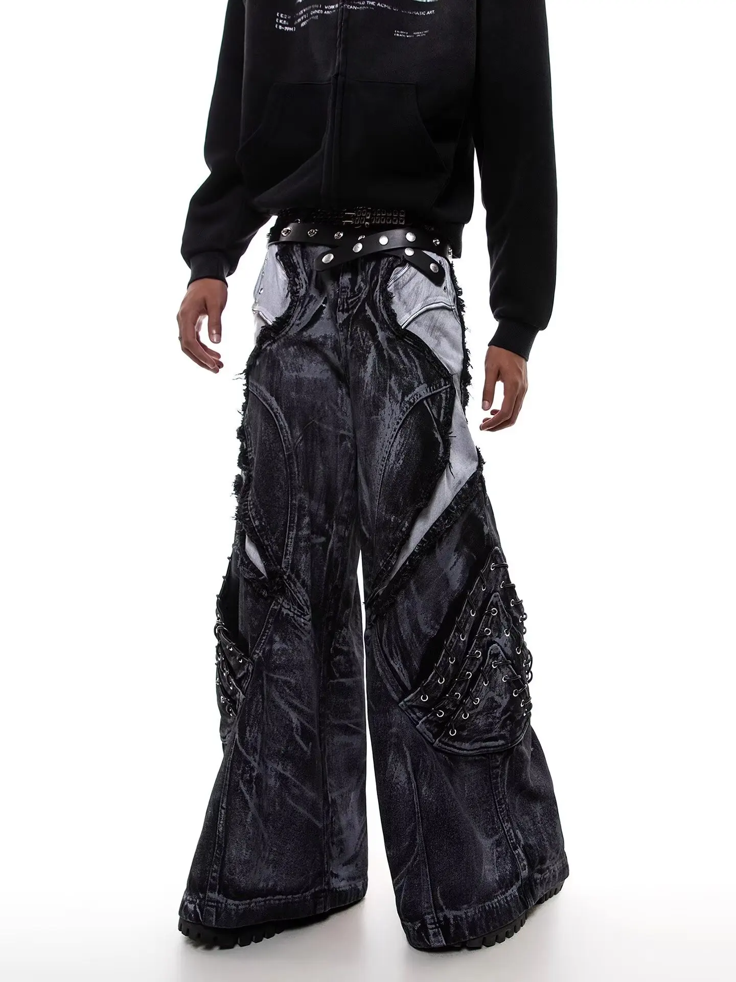 

Street Sle Punk Aalyptic Широкие джинсы Мужские свободные брюки длиной до пола Готовые винтажные джинсовые джинсы