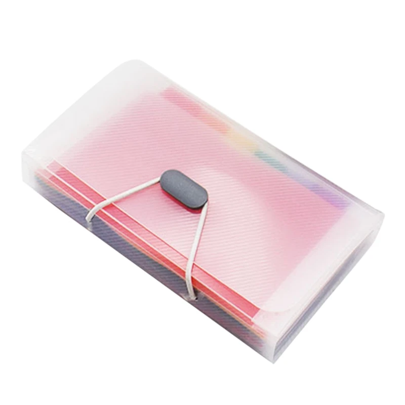 T04C-New Office A6 Expanding File Folder Wallet Organ Bag 13 Layer Rainbow Hang Rope Type Filing Products