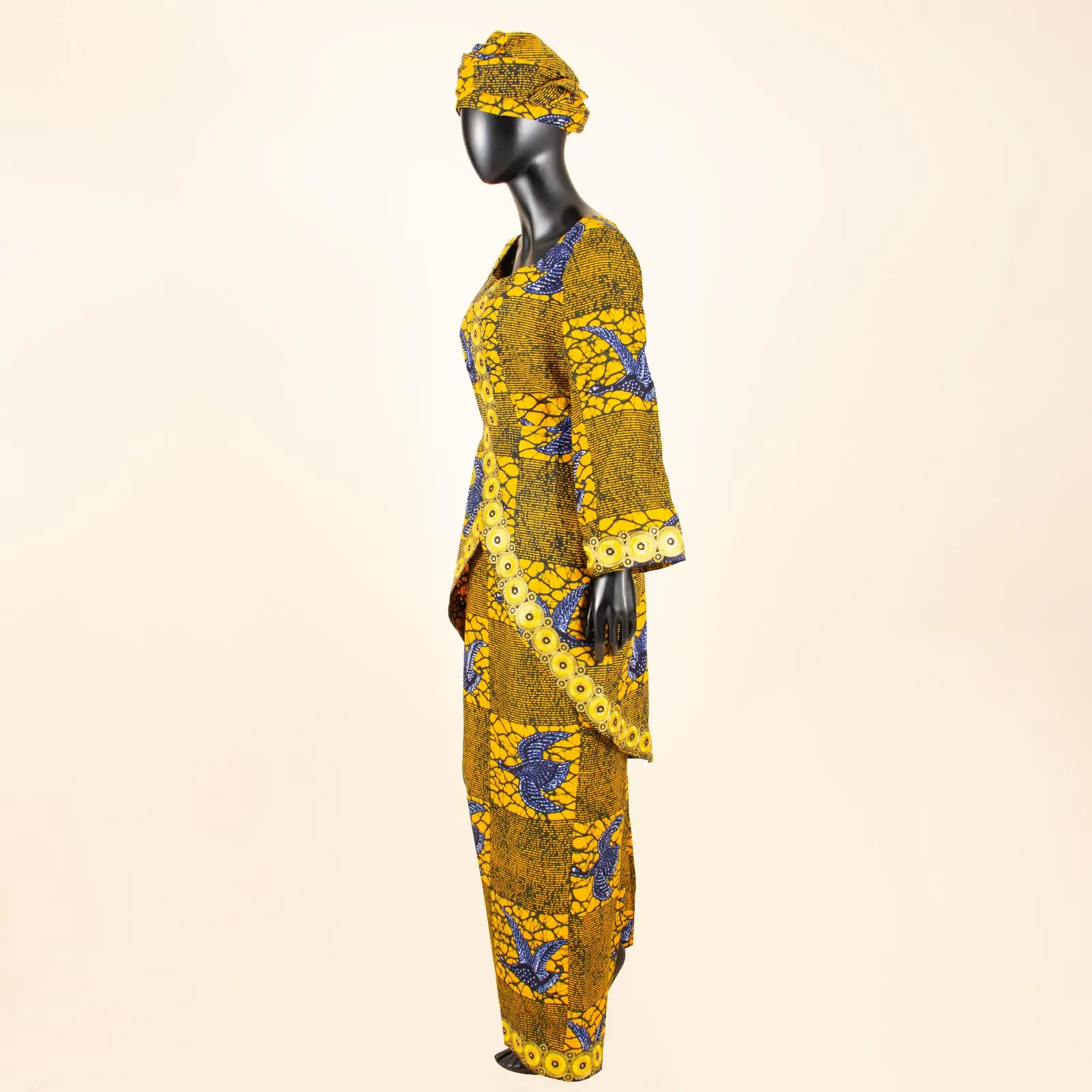 African Women Traditional Outfits Ankara Print Long Sleeves Embroidery Dress and Slim Skirt Boubou Robe Abaya Femme Set 2426022