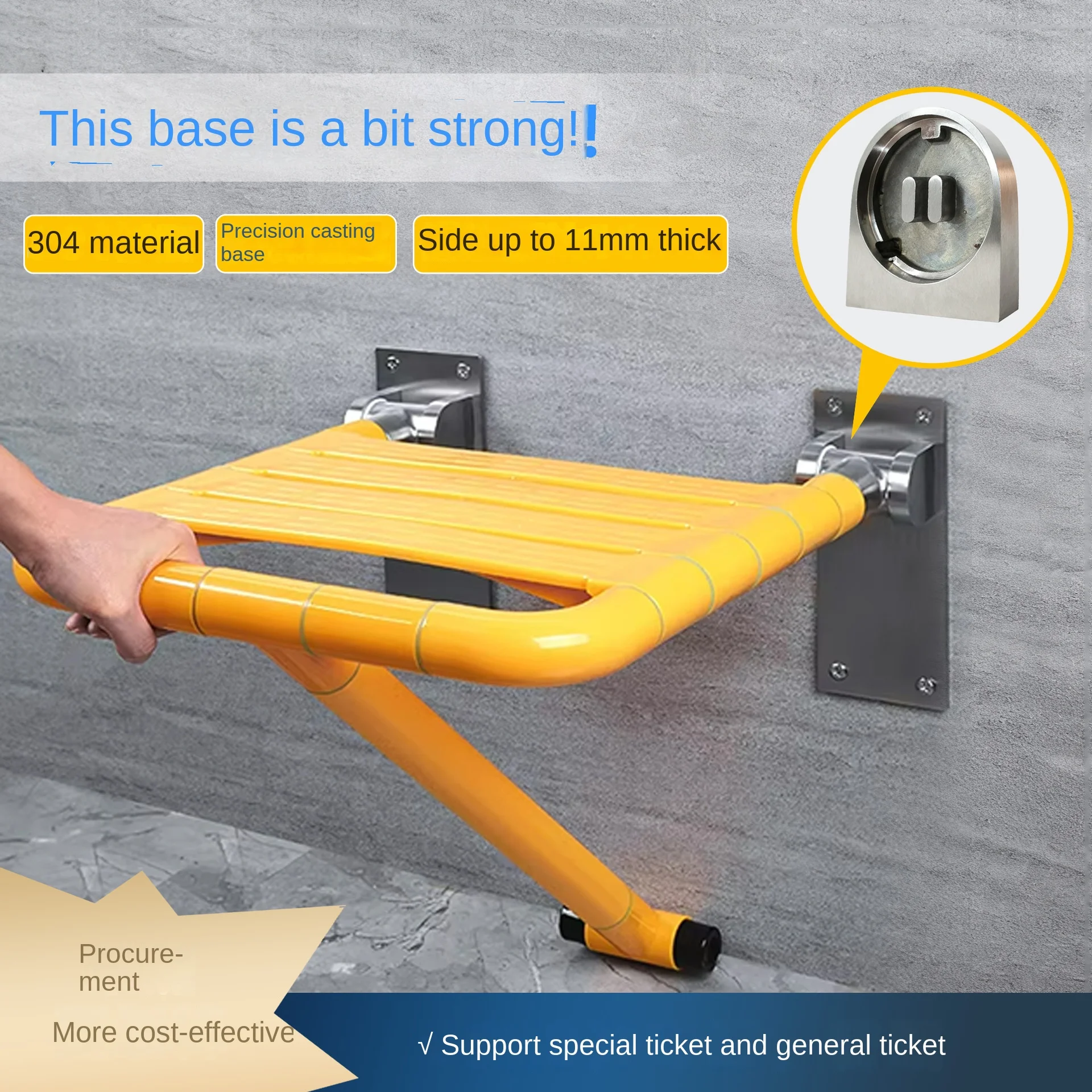 كرسي استحمام مثبت على الحائط بتصميم عصري من الفولاذ المقاوم للصدأ قابل للطي ومضاد للانزلاق وصديق للبيئة لسلامة المسنين في الحمام