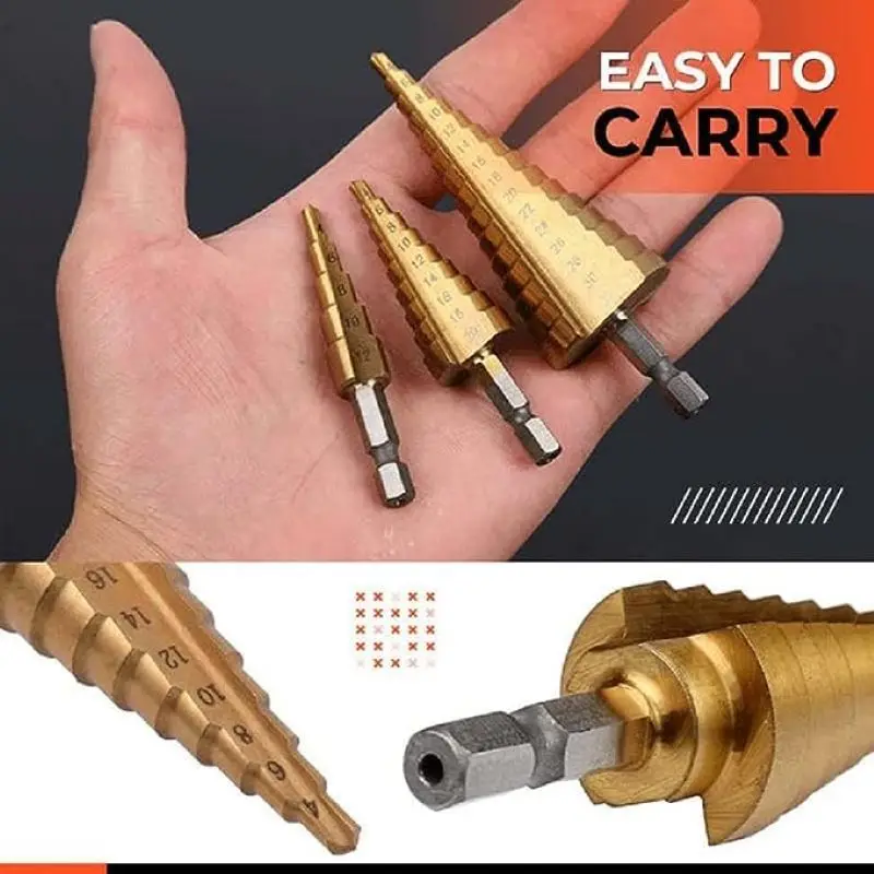 

Hexagonal Handle Imperial Pagoda Drill Titanium Plated Step Drill Hole Opener Hand Electric Drill Hole Punching Tool Step Drill