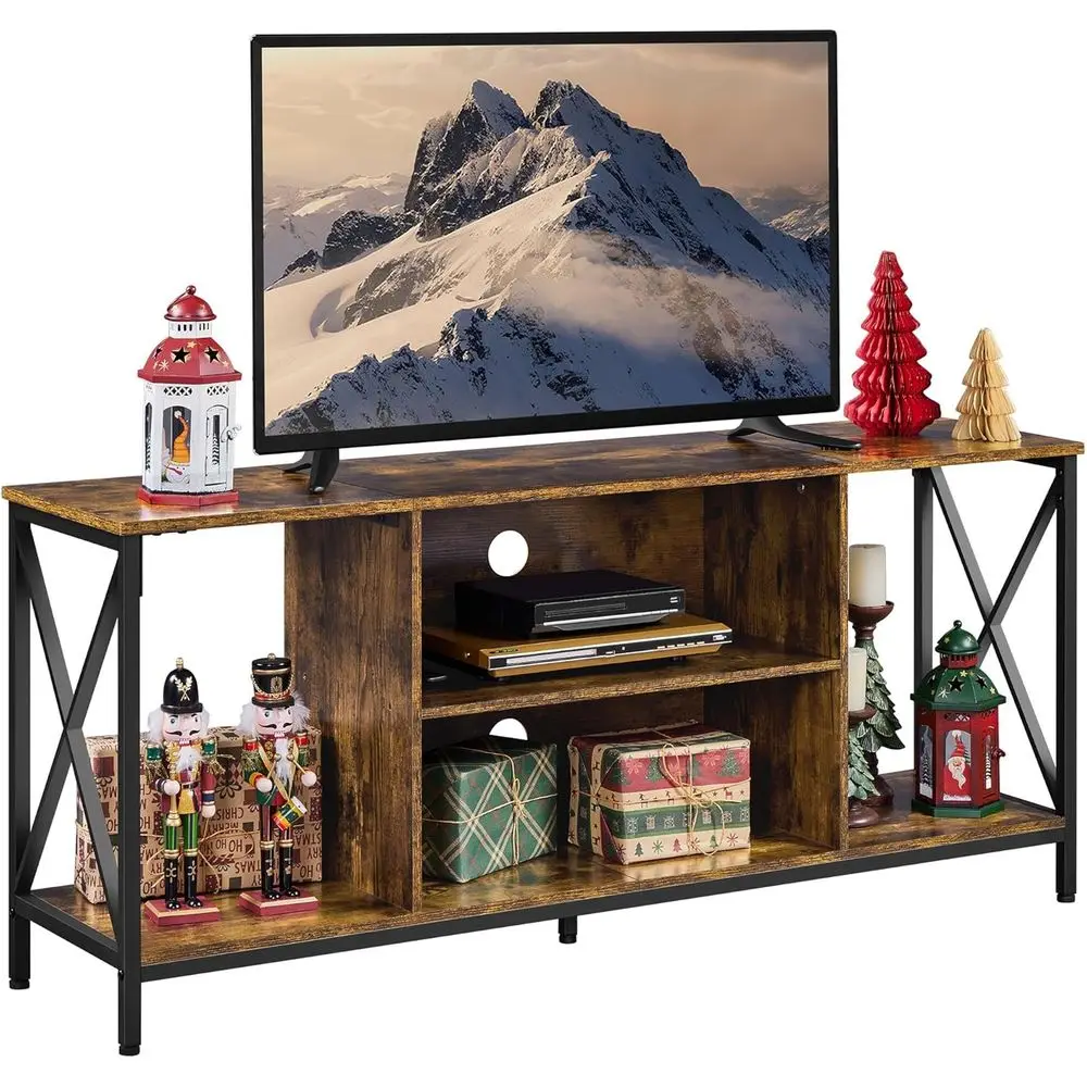 Rustic Brown Farmhouse TV Stand for 65 TVs, Living Room Console Table with Storage Shelves