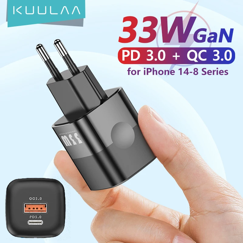 KUULAA-cargador USB tipo C de carga rápida, 33W GaN, PD, para iPhone 15, 14, 13, 12, 11 Pro Max, iPad Pro Air, iPad mini, Huwei, Xiaomi